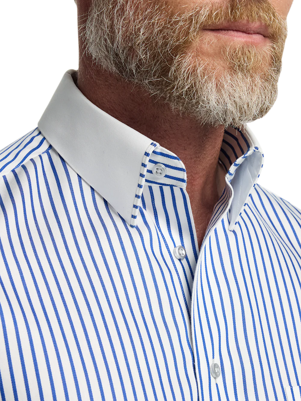 Comfort Stretch Non-Iron Stripe Dress Shirt With Contrast Trim - Blue - Image 4