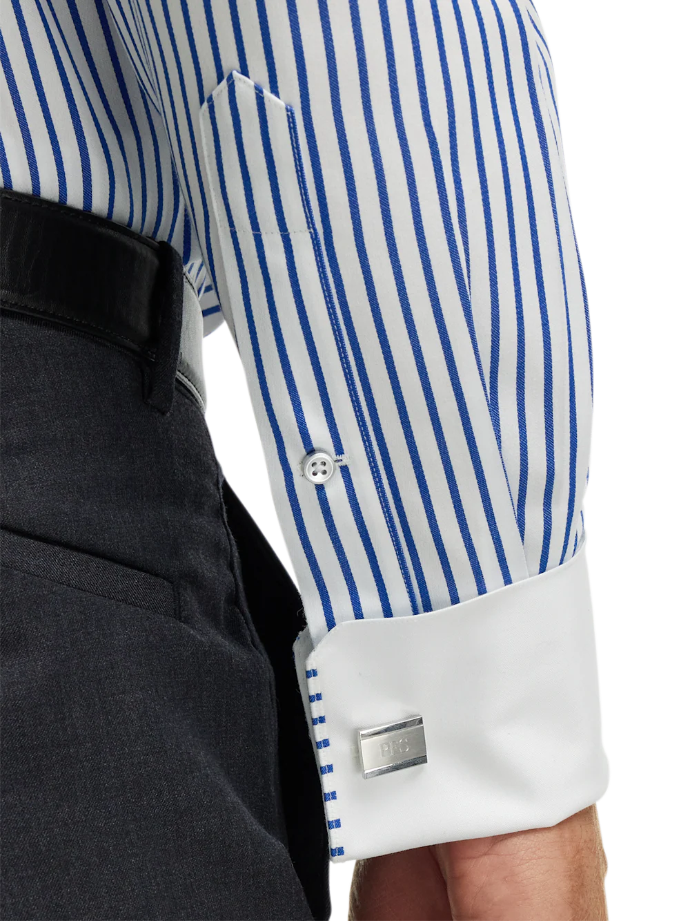 Comfort Stretch Non-Iron Stripe Dress Shirt With Contrast Trim - Blue - Image 5