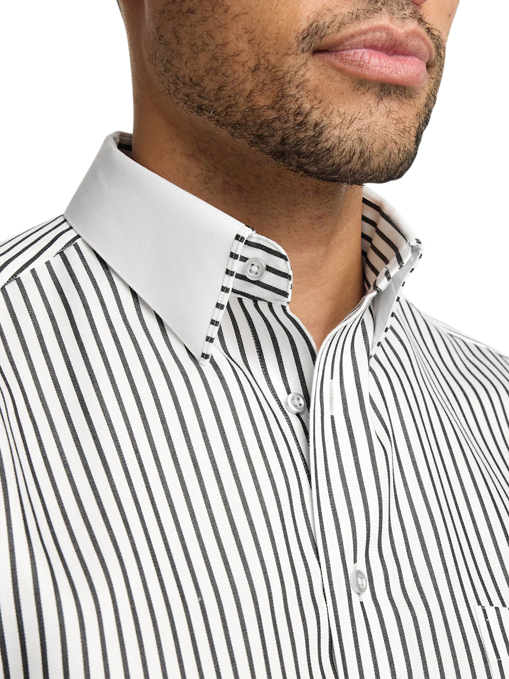 Comfort Stretch Non-Iron Stripe Dress Shirt With Contrast Trim - Black - Image 4
