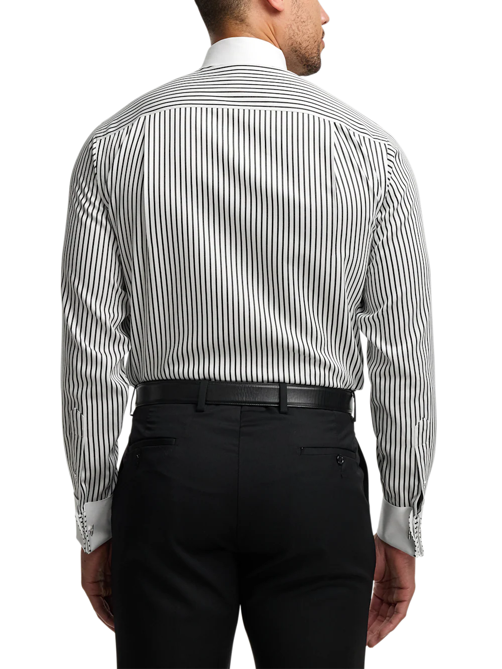Comfort Stretch Non-Iron Stripe Dress Shirt With Contrast Trim - Black - Image 6
