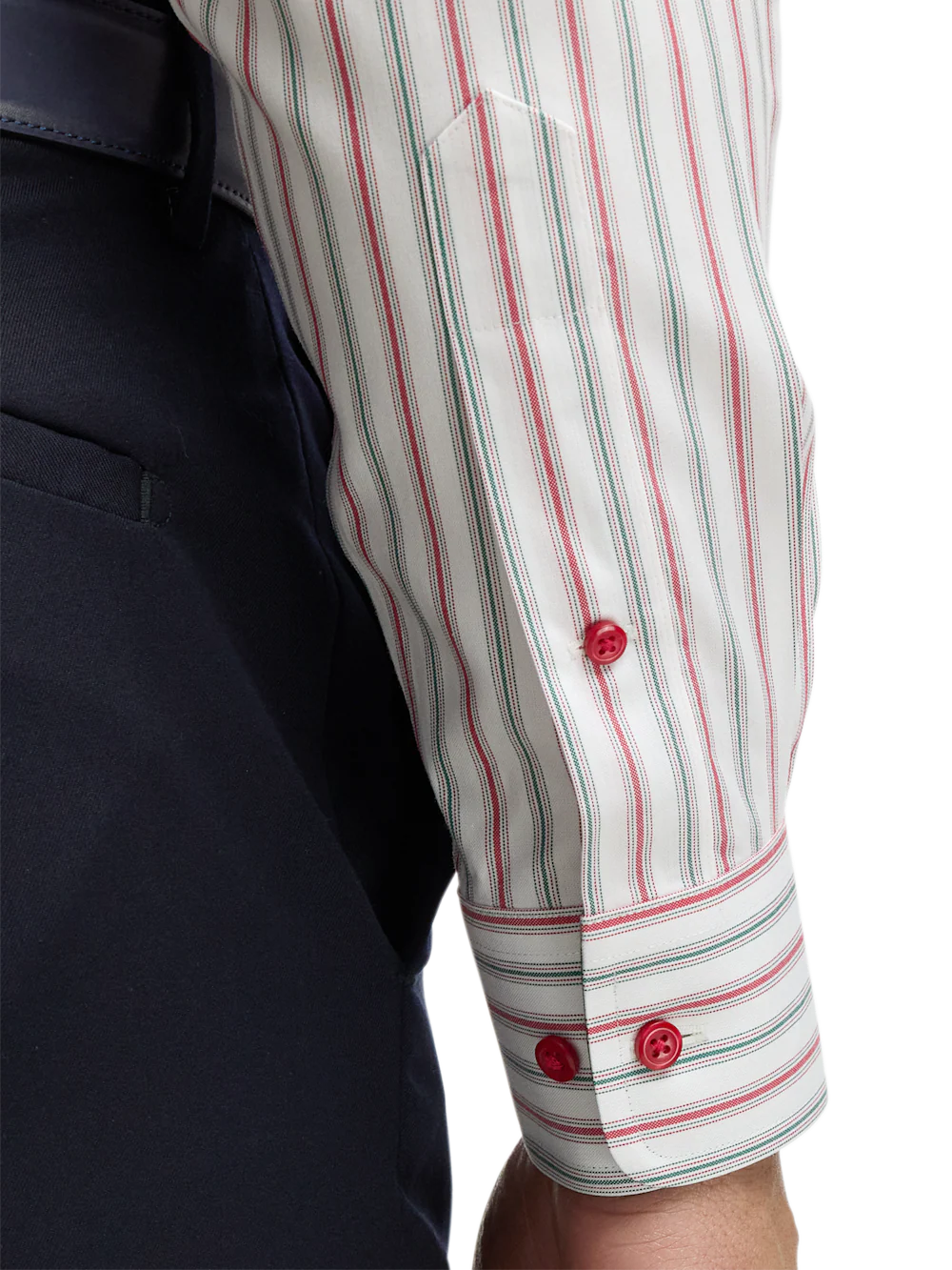 Comfort Stretch Non-Iron Stripe Dress Shirt With Contrast Trim - Red/green - Image 4