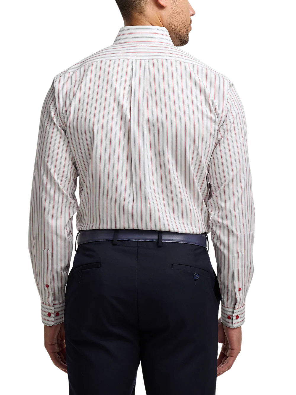 Comfort Stretch Non-Iron Stripe Dress Shirt With Contrast Trim - Red/green - Image 5