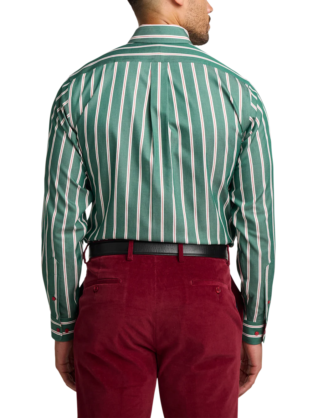 Comfort Stretch Non-Iron Stripe Dress Shirt With Contrast Trim - Green - Image 5
