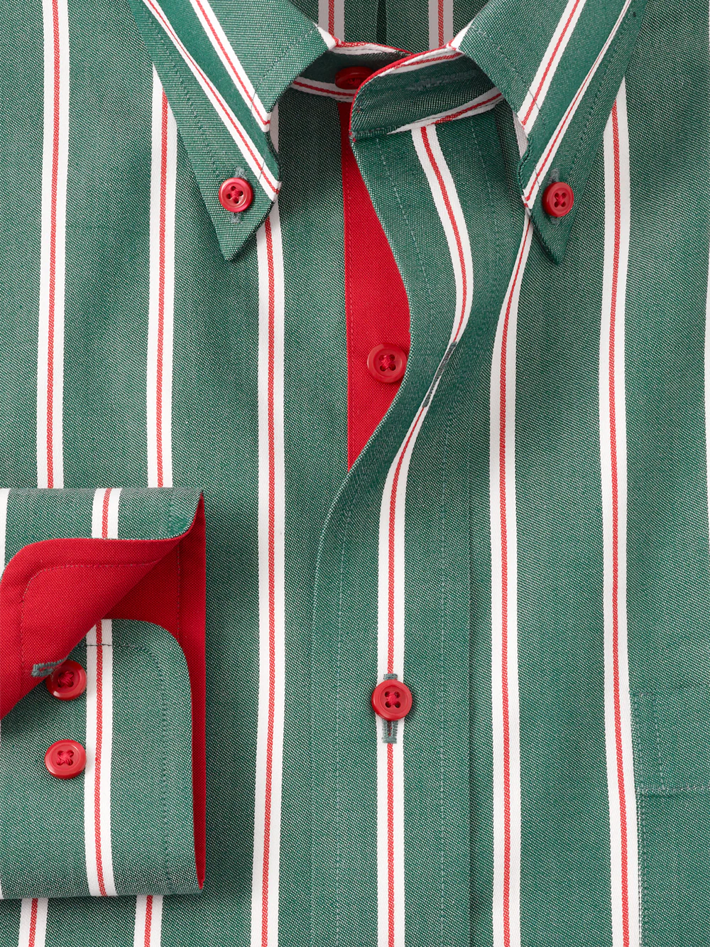 Comfort Stretch Non-Iron Stripe Dress Shirt With Contrast Trim - Green - Image 6