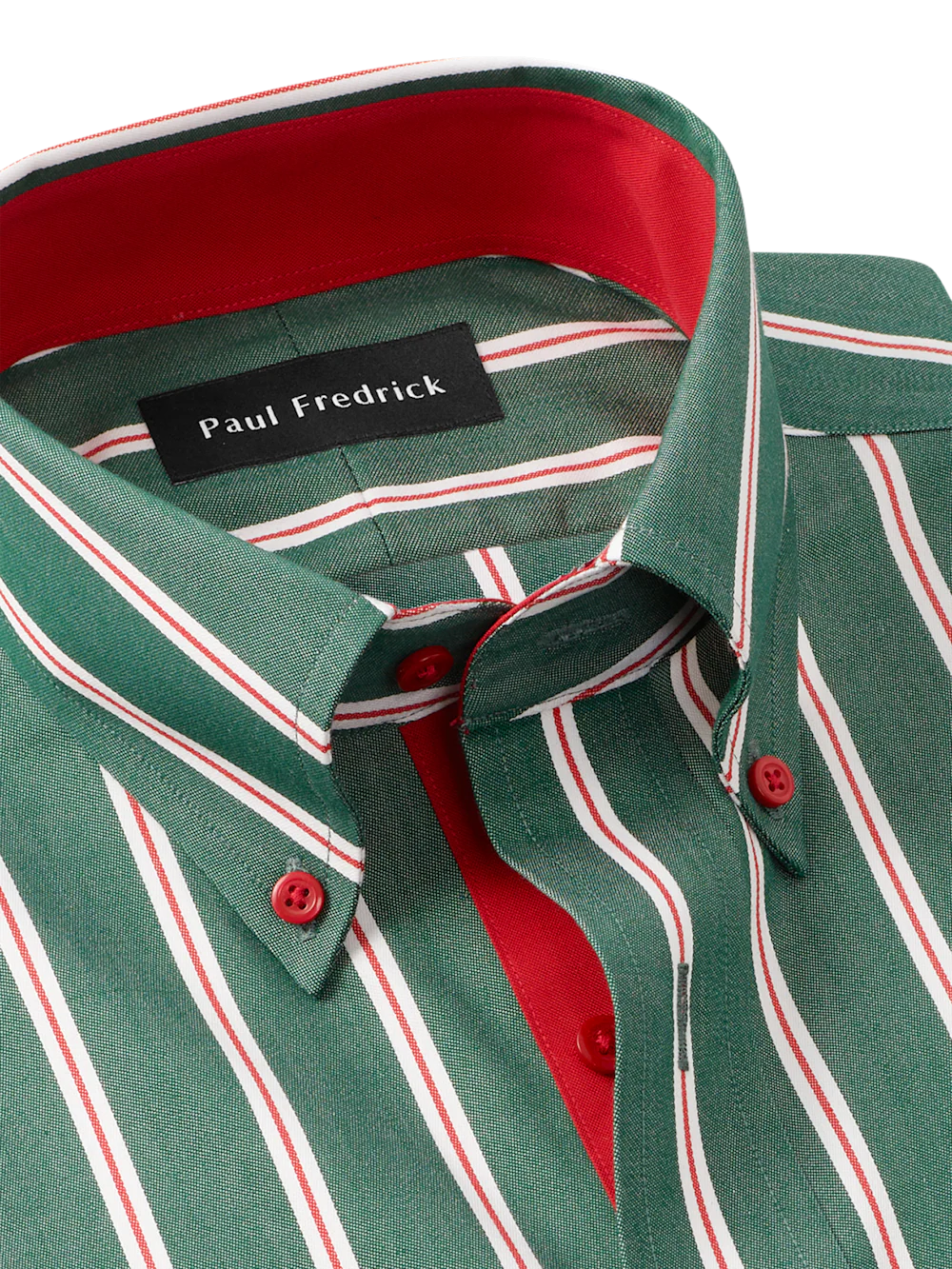 Comfort Stretch Non-Iron Stripe Dress Shirt With Contrast Trim - Green - Image 7