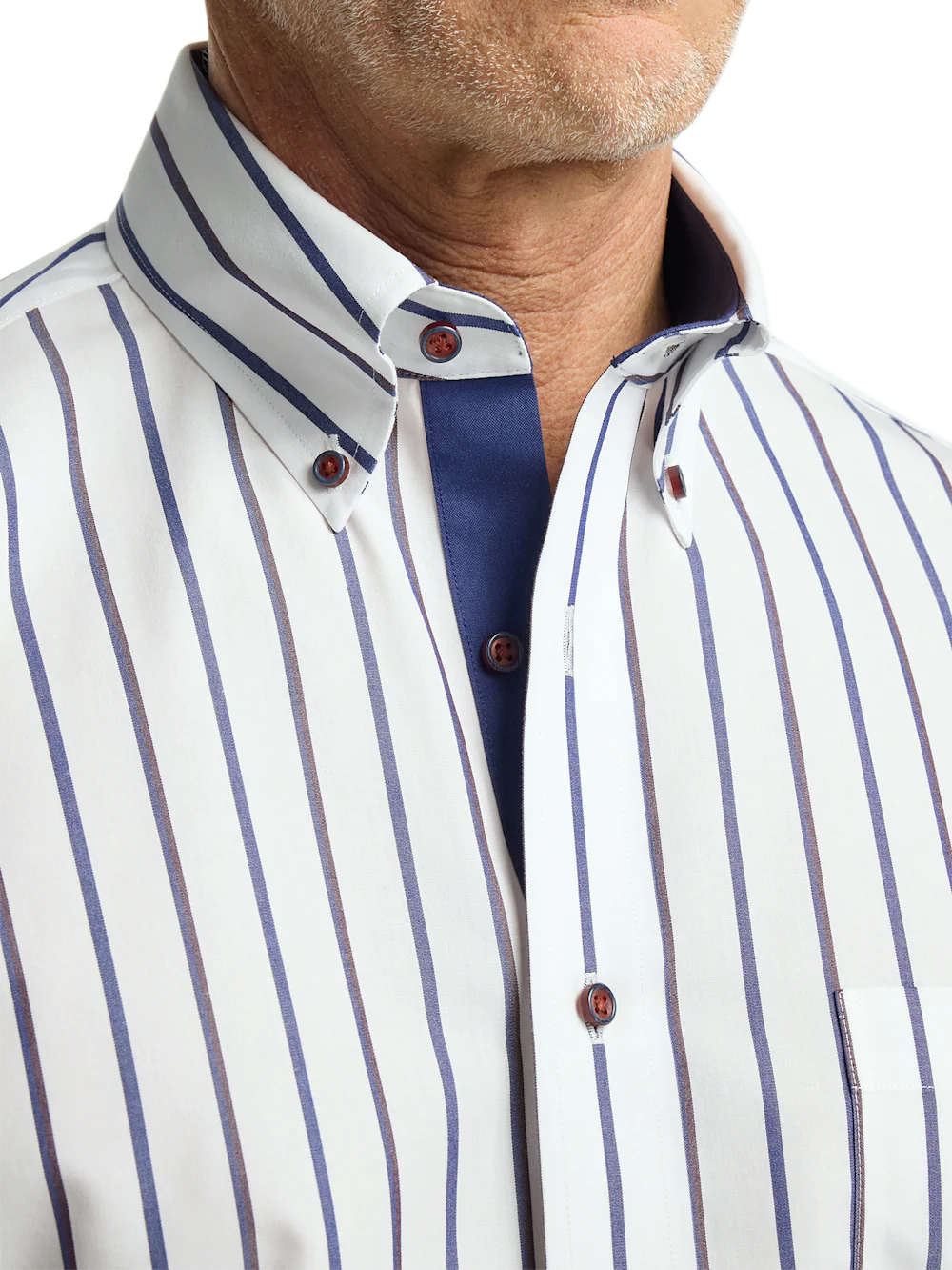 Comfort Stretch Non-Iron Stripe Dress Shirt With Contrast Trim - Multi - Image 3