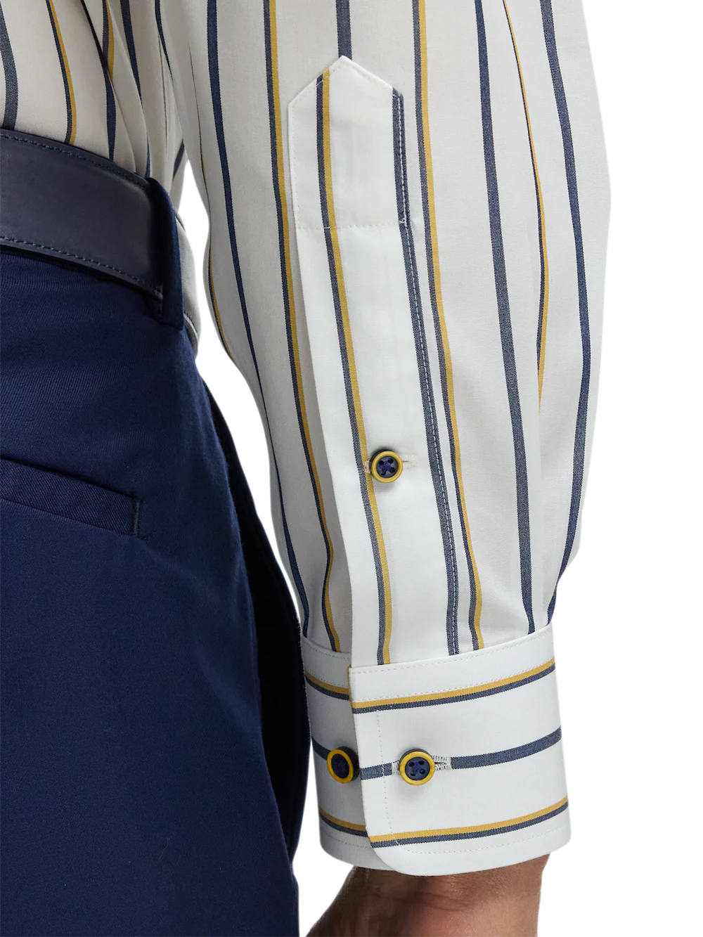 Comfort Stretch Non-Iron Stripe Dress Shirt With Contrast Trim - Navy/gold - Image 4