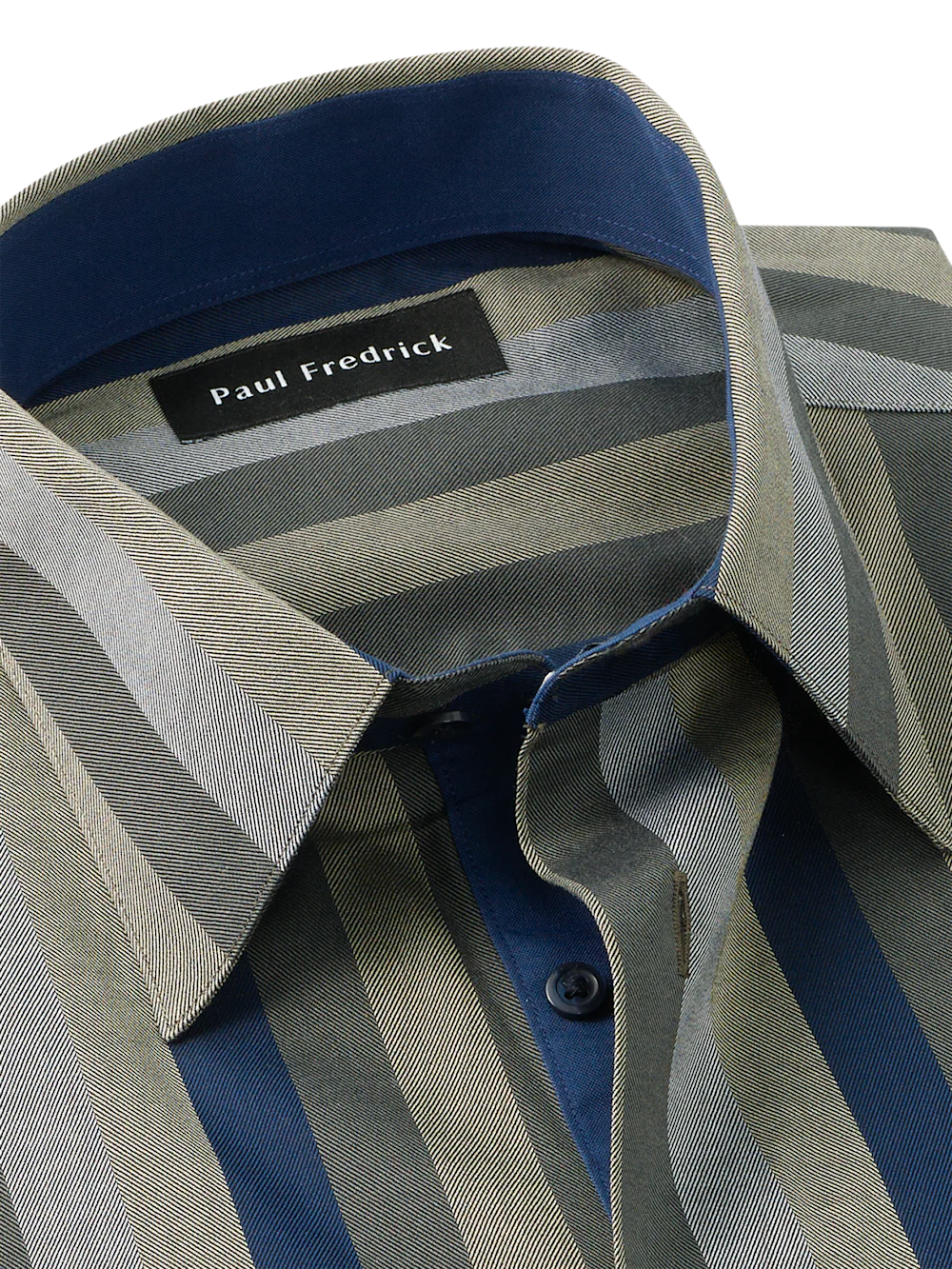 Comfort Stretch Non-Iron Stripe Dress Shirt With Contrast Trim - Olive Multi - Image 7