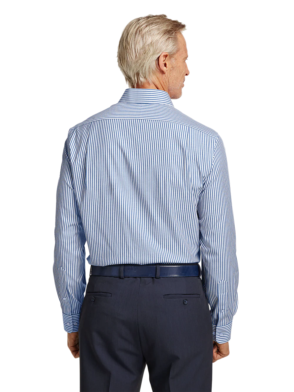 Comfort Stretch Non-Iron Stripe Dress Shirt With Contrast Trim - Cobalt - Image 5