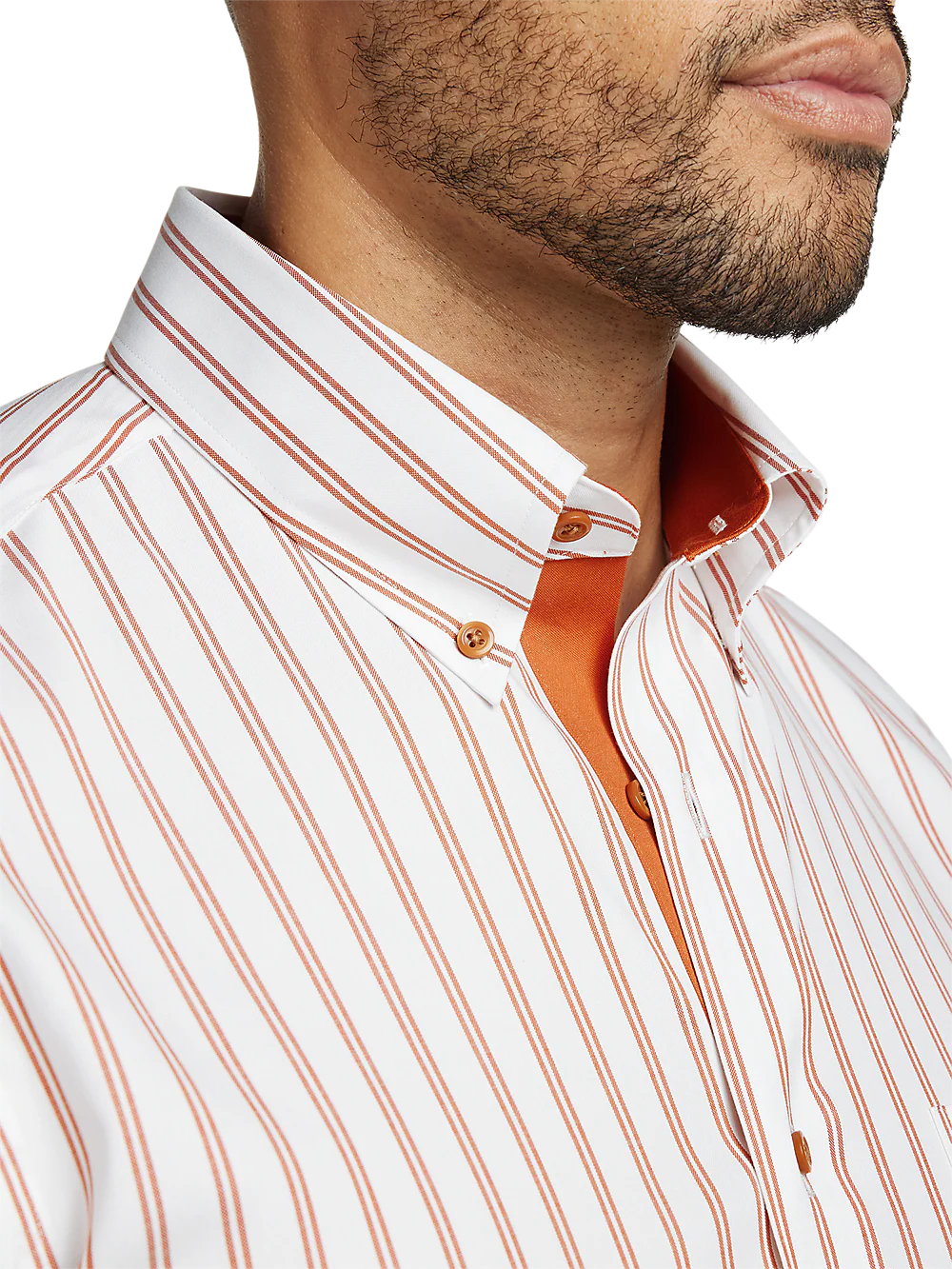 Comfort Stretch Non-Iron Stripe Dress Shirt With Contrast Trim - Rust - Image 3