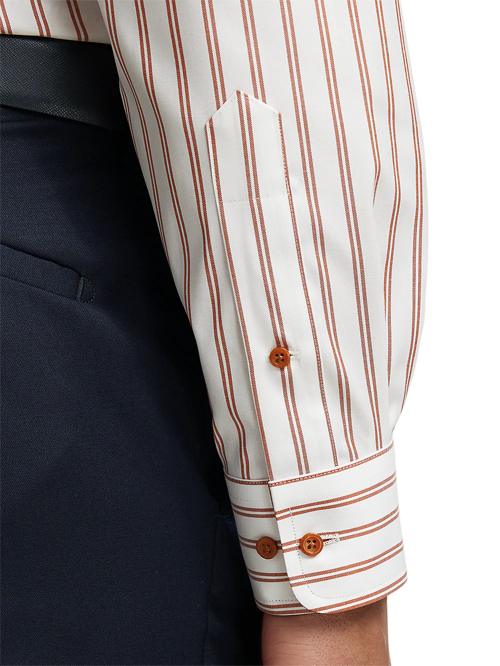 Comfort Stretch Non-Iron Stripe Dress Shirt With Contrast Trim - Rust - Image 4
