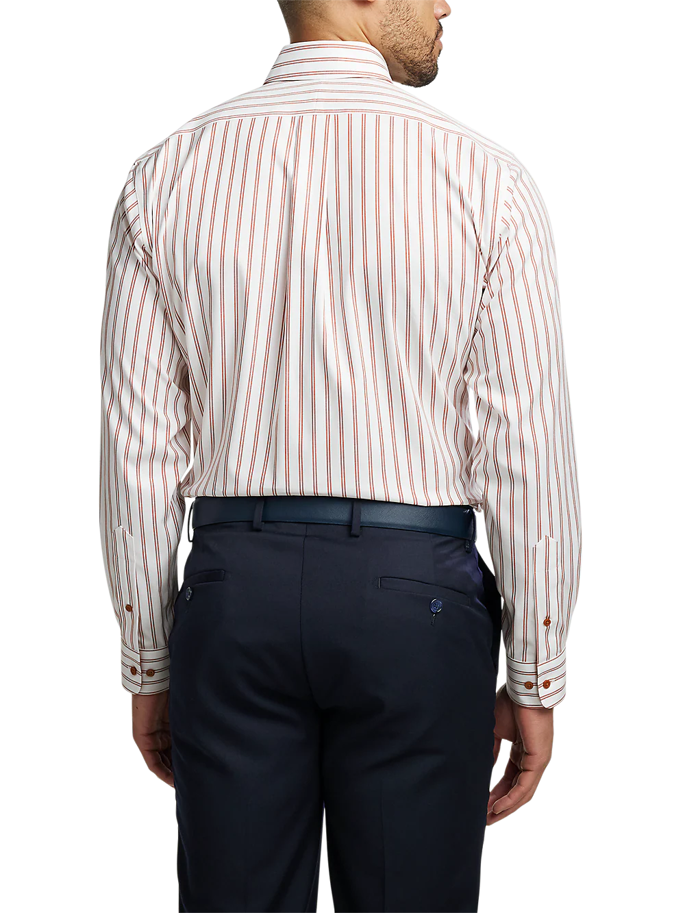 Comfort Stretch Non-Iron Stripe Dress Shirt With Contrast Trim - Rust - Image 5