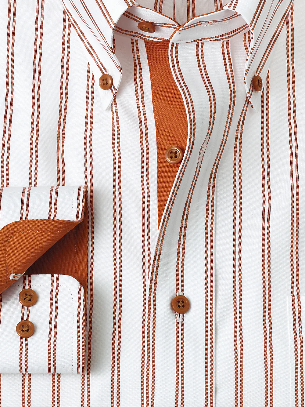 Comfort Stretch Non-Iron Stripe Dress Shirt With Contrast Trim - Rust - Image 6