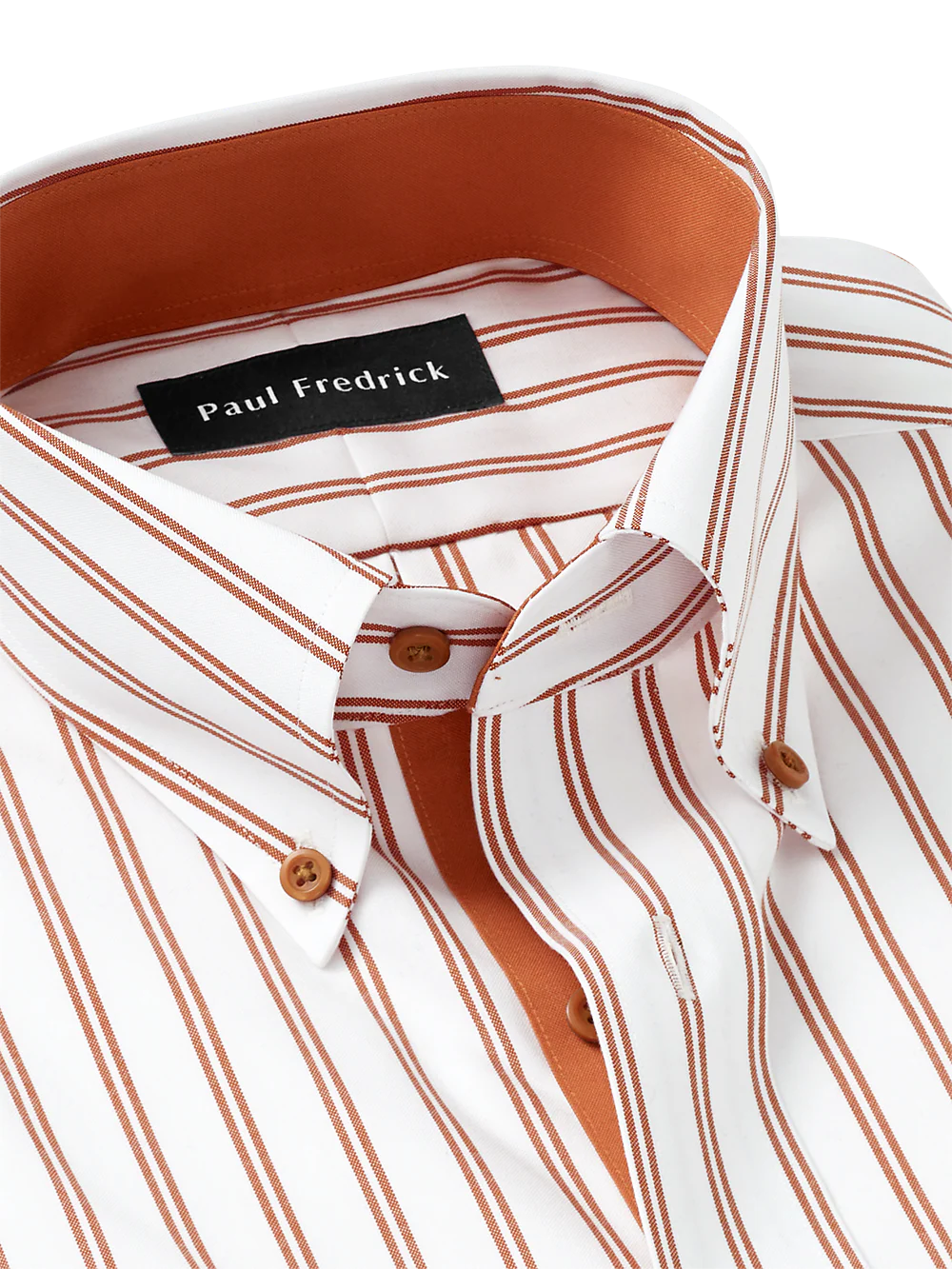 Comfort Stretch Non-Iron Stripe Dress Shirt With Contrast Trim - Rust - Image 7