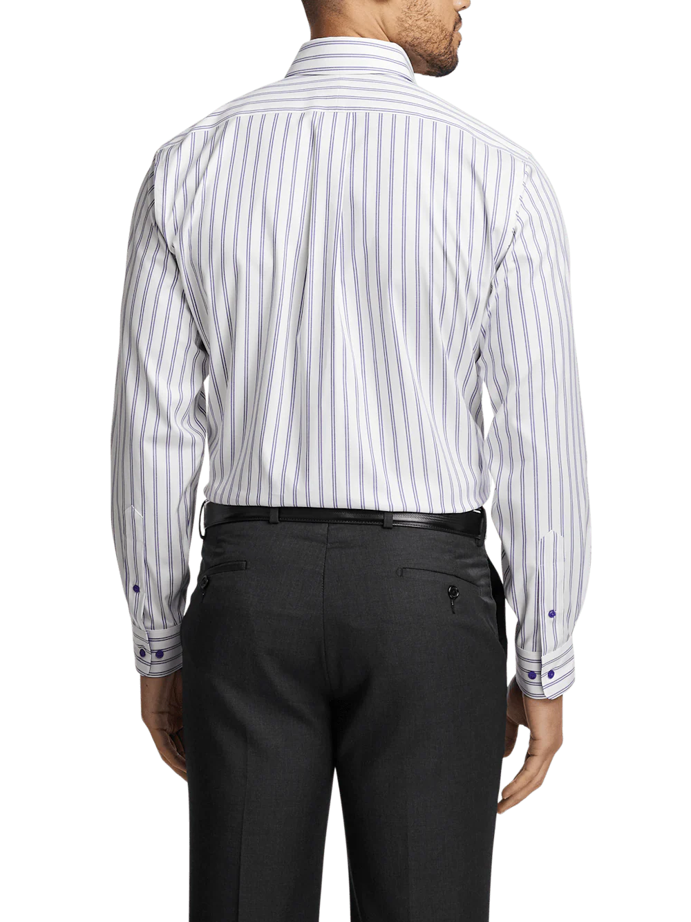 Comfort Stretch Non-Iron Stripe Dress Shirt With Contrast Trim - Purple - Image 5