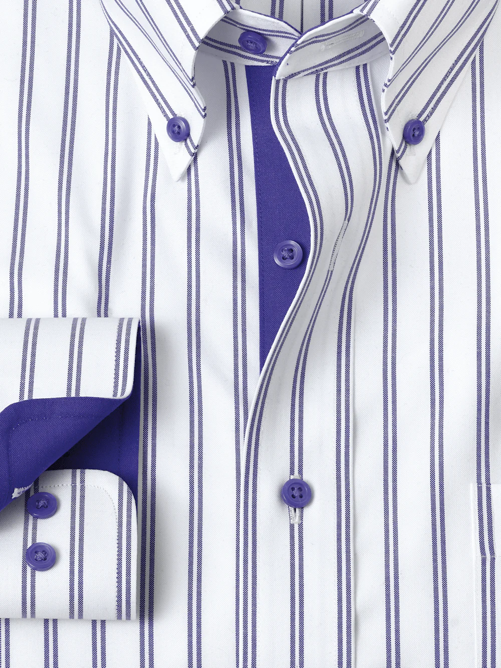 Comfort Stretch Non-Iron Stripe Dress Shirt With Contrast Trim - Purple - Image 6