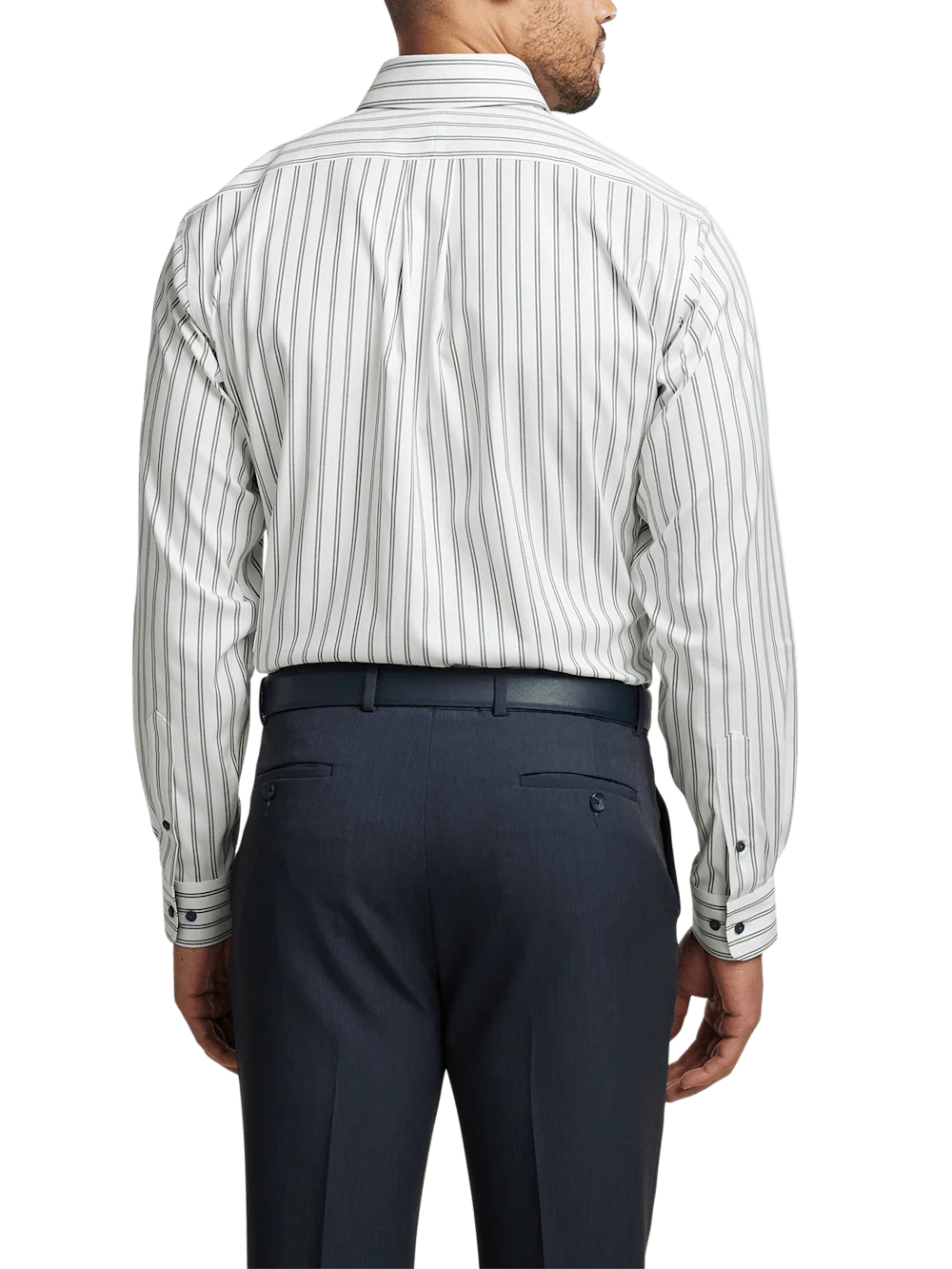 Comfort Stretch Non-Iron Stripe Dress Shirt With Contrast Trim - Green - Image 5