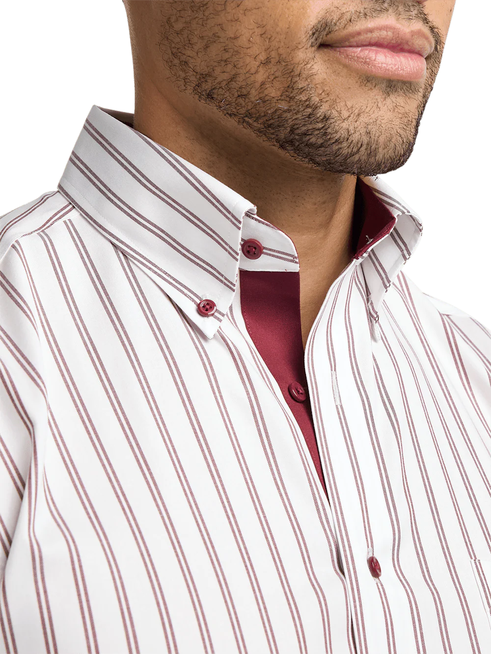 Comfort Stretch Non-Iron Stripe Dress Shirt With Contrast Trim - Burgundy - Image 3