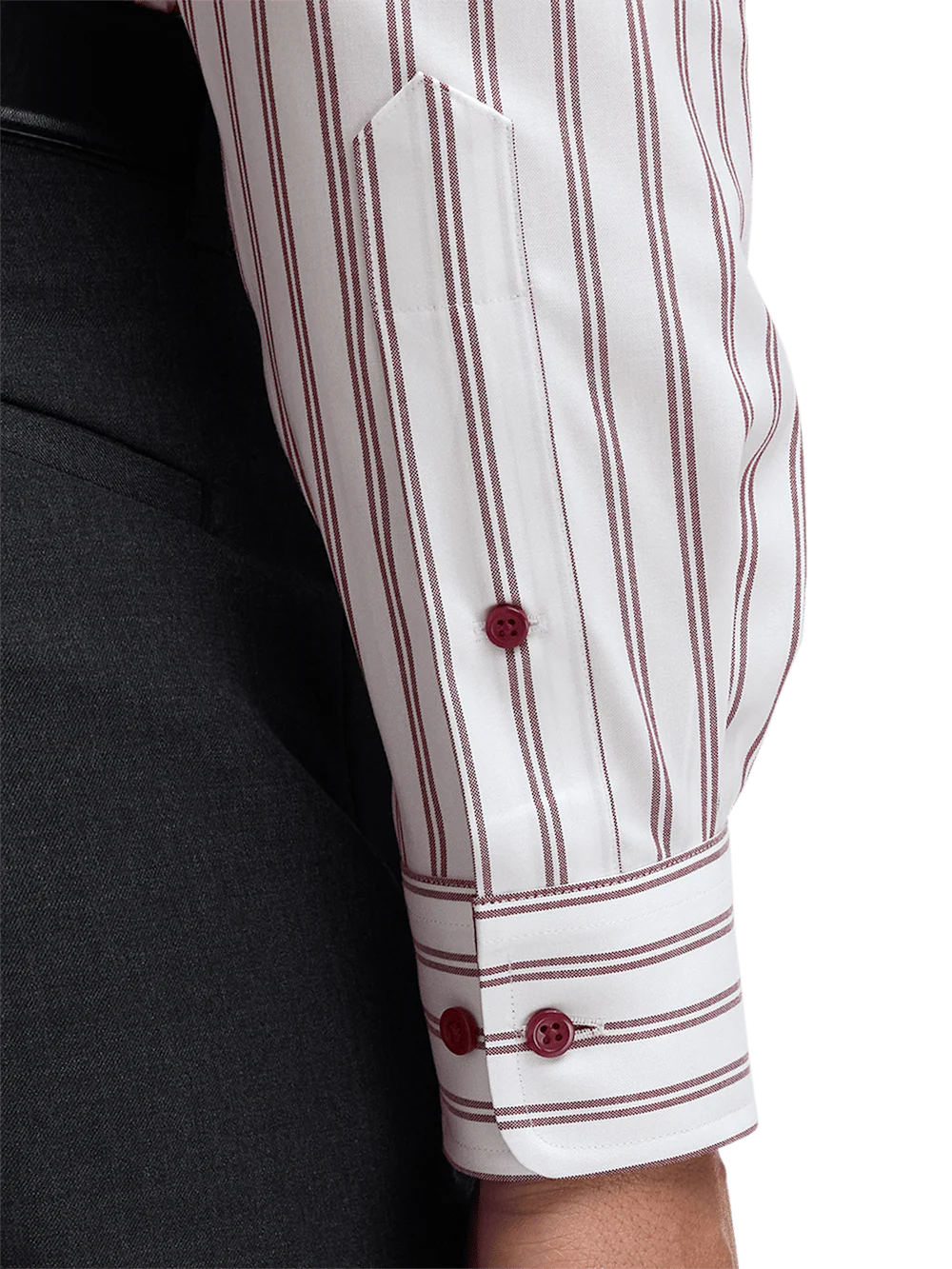 Comfort Stretch Non-Iron Stripe Dress Shirt With Contrast Trim - Burgundy - Image 4