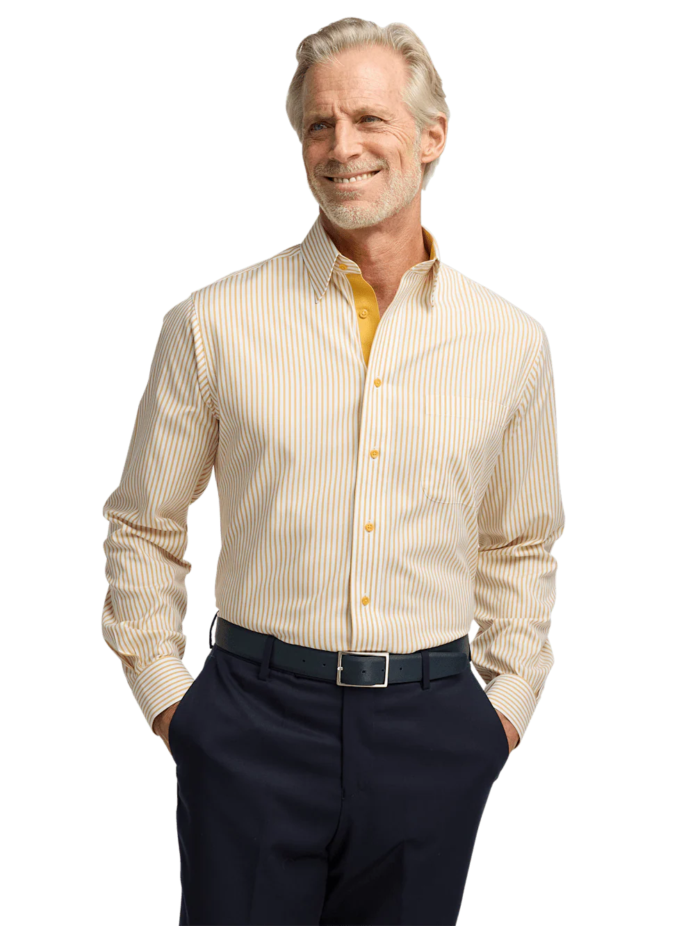 Comfort Stretch Non-Iron Stripe Dress Shirt With Contrast Trim - White/gold - Image 2