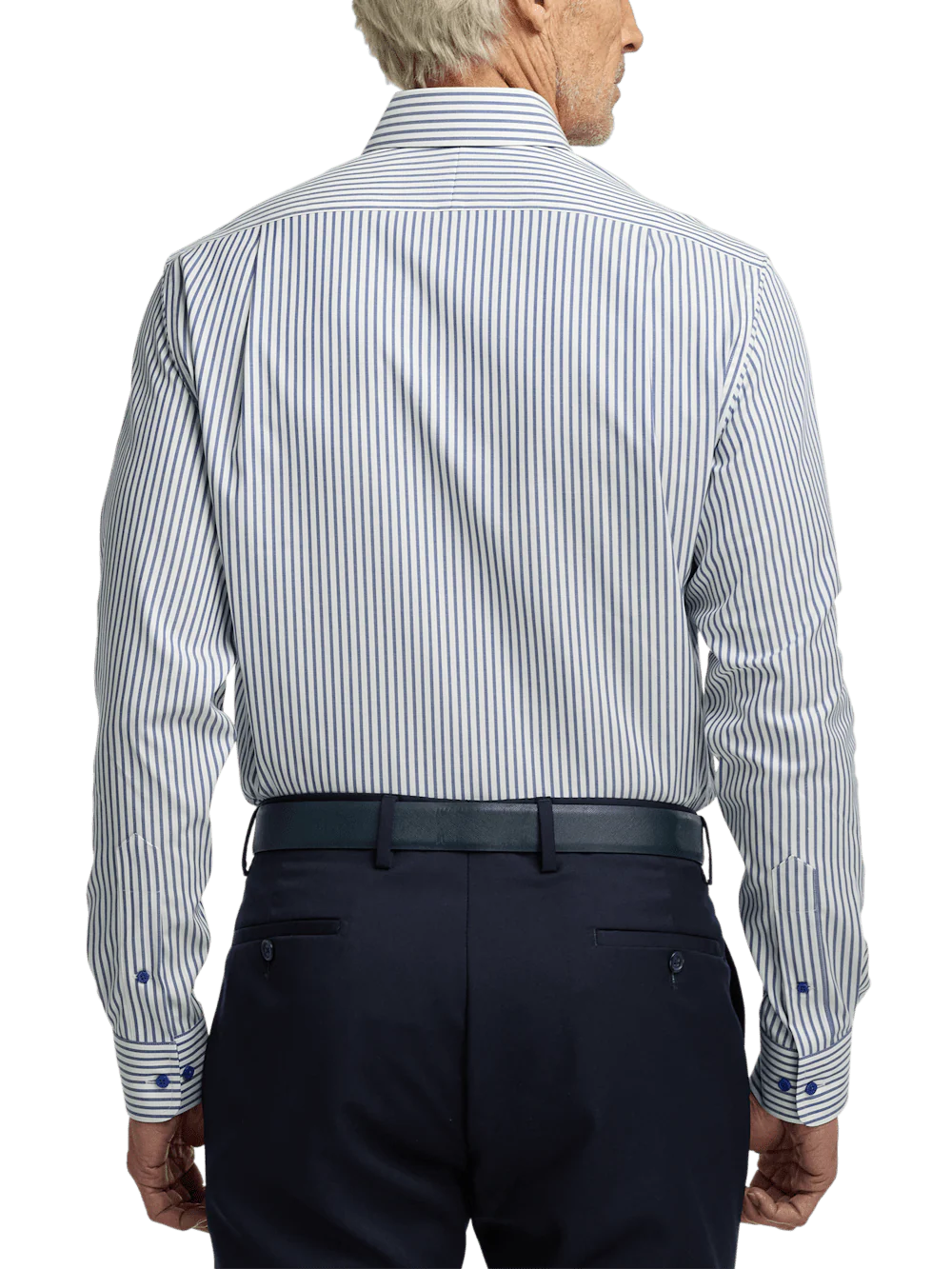 Comfort Stretch Non-Iron Stripe Dress Shirt With Contrast Trim - White/navy - Image 5