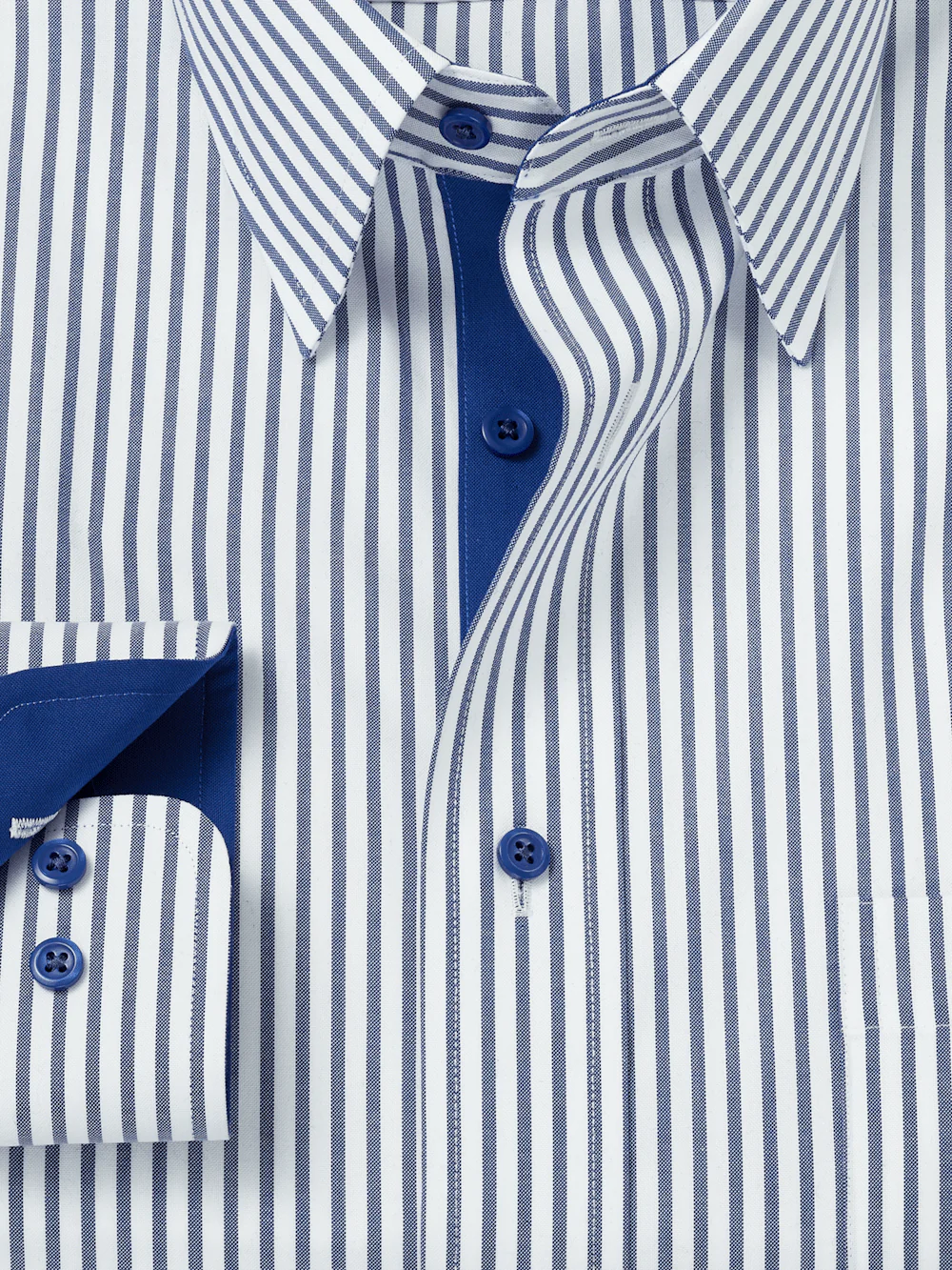 Comfort Stretch Non-Iron Stripe Dress Shirt With Contrast Trim - White/navy - Image 6