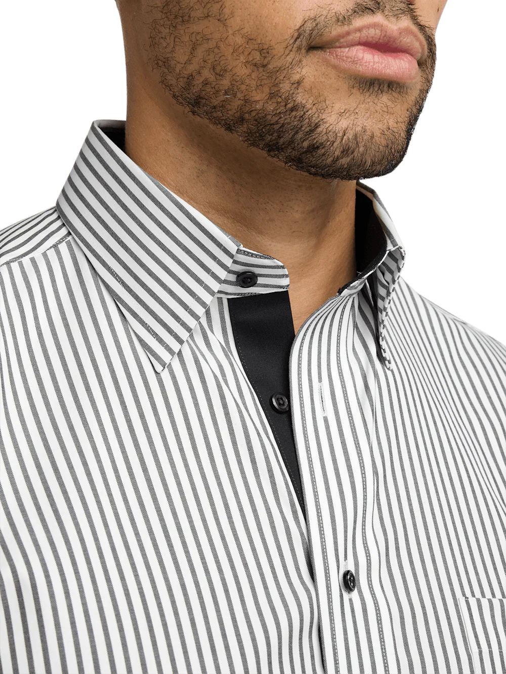 Comfort Stretch Non-Iron Stripe Dress Shirt With Contrast Trim - White/black - Image 3