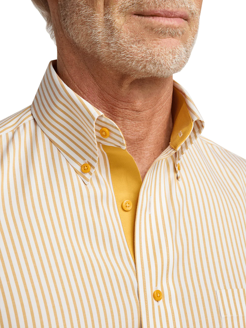 Comfort Stretch Non-Iron Stripe Dress Shirt With Contrast Trim - White/gold - Image 3