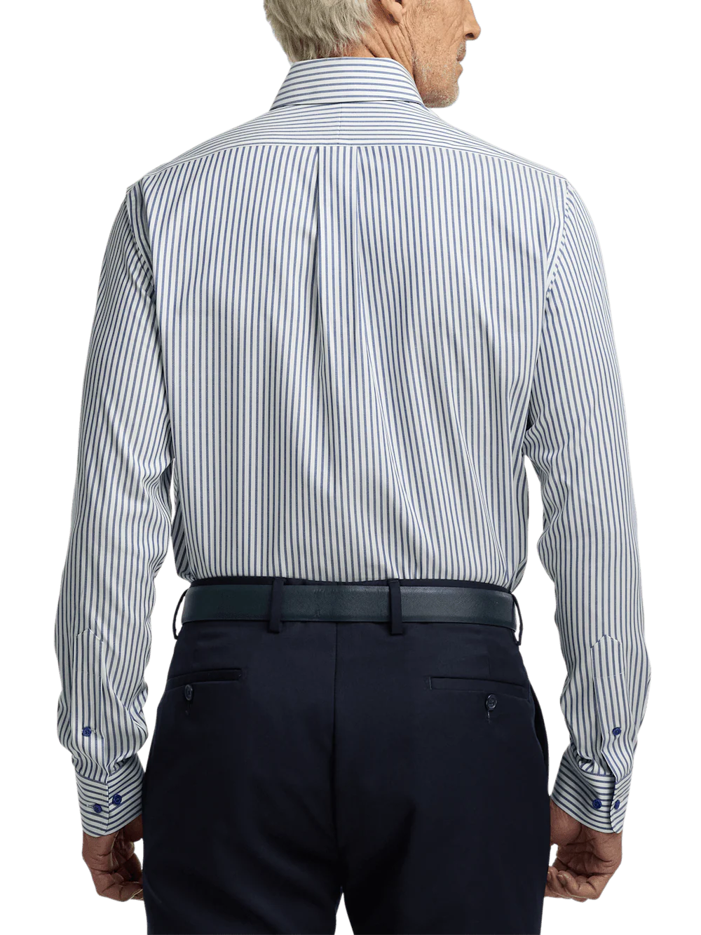 Comfort Stretch Non-Iron Stripe Dress Shirt With Contrast Trim - White/navy - Image 5