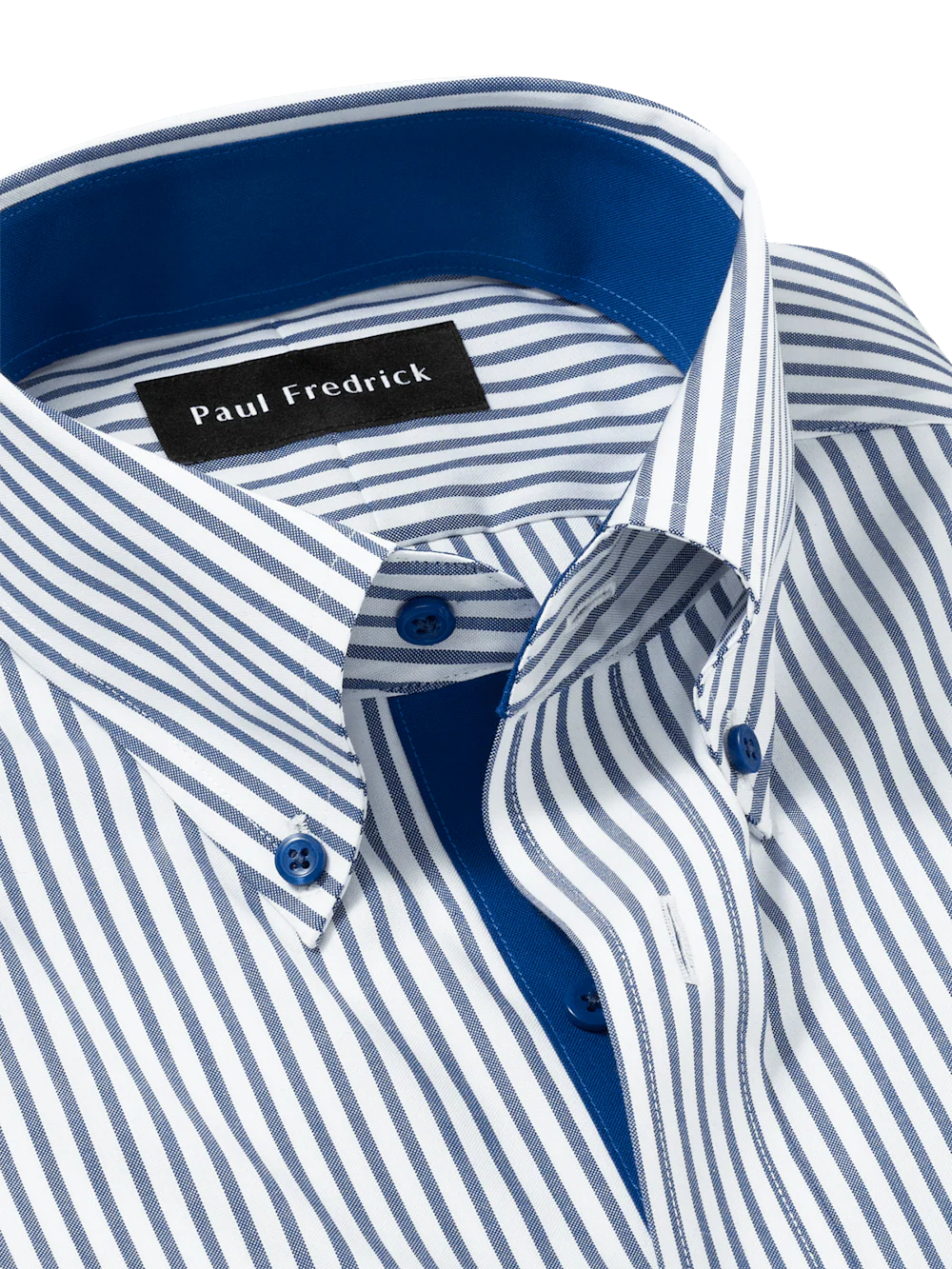 Comfort Stretch Non-Iron Stripe Dress Shirt With Contrast Trim - White/navy - Image 7