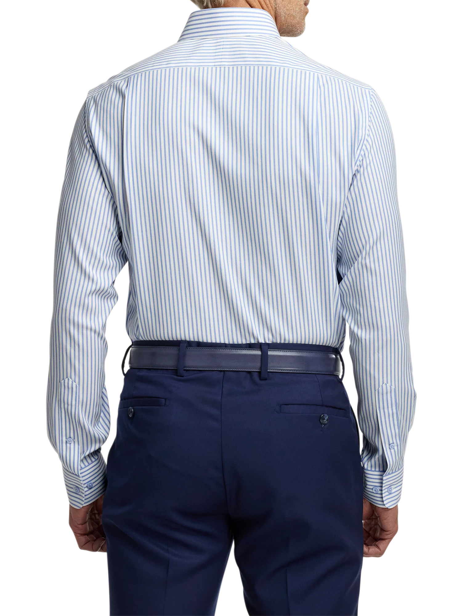 Comfort Stretch Non-Iron Stripe Dress Shirt With Contrast Trim - White/blue - Image 5