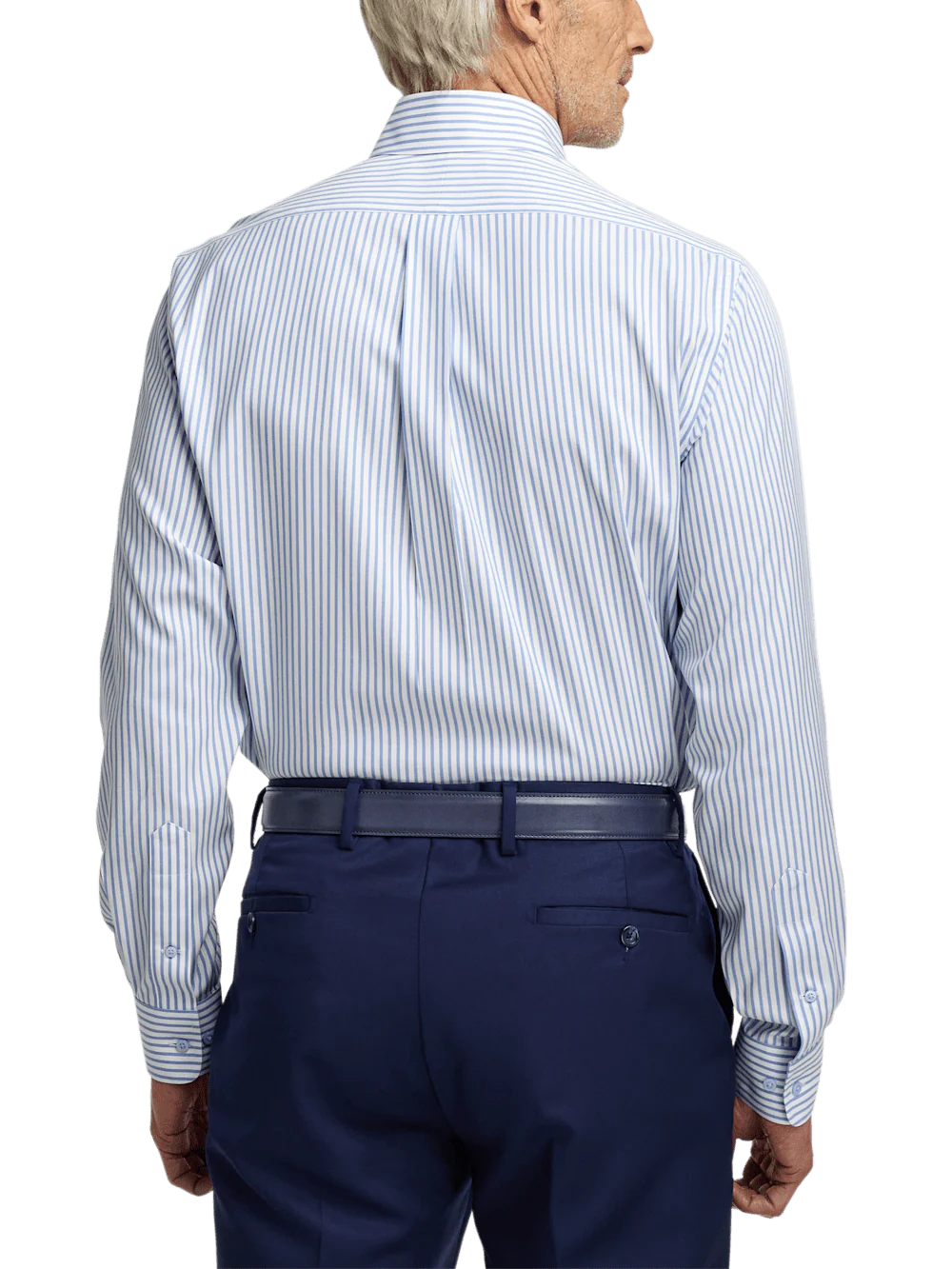 Comfort Stretch Non-Iron Stripe Dress Shirt With Contrast Trim - White/blue - Image 5