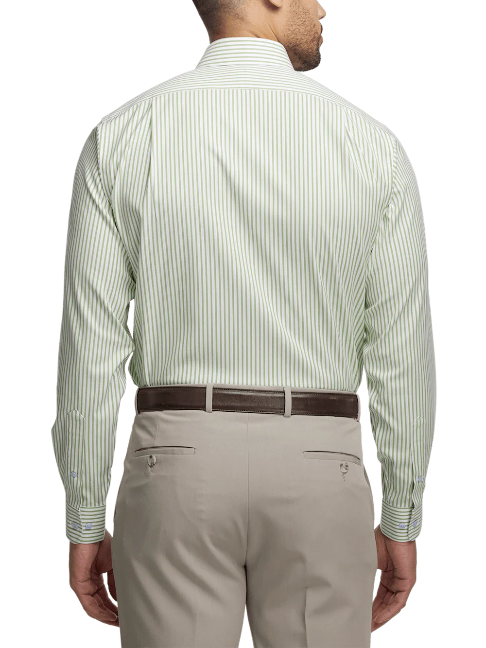 Comfort Stretch Non-Iron Stripe Dress Shirt With Contrast Trim - Green - Image 5