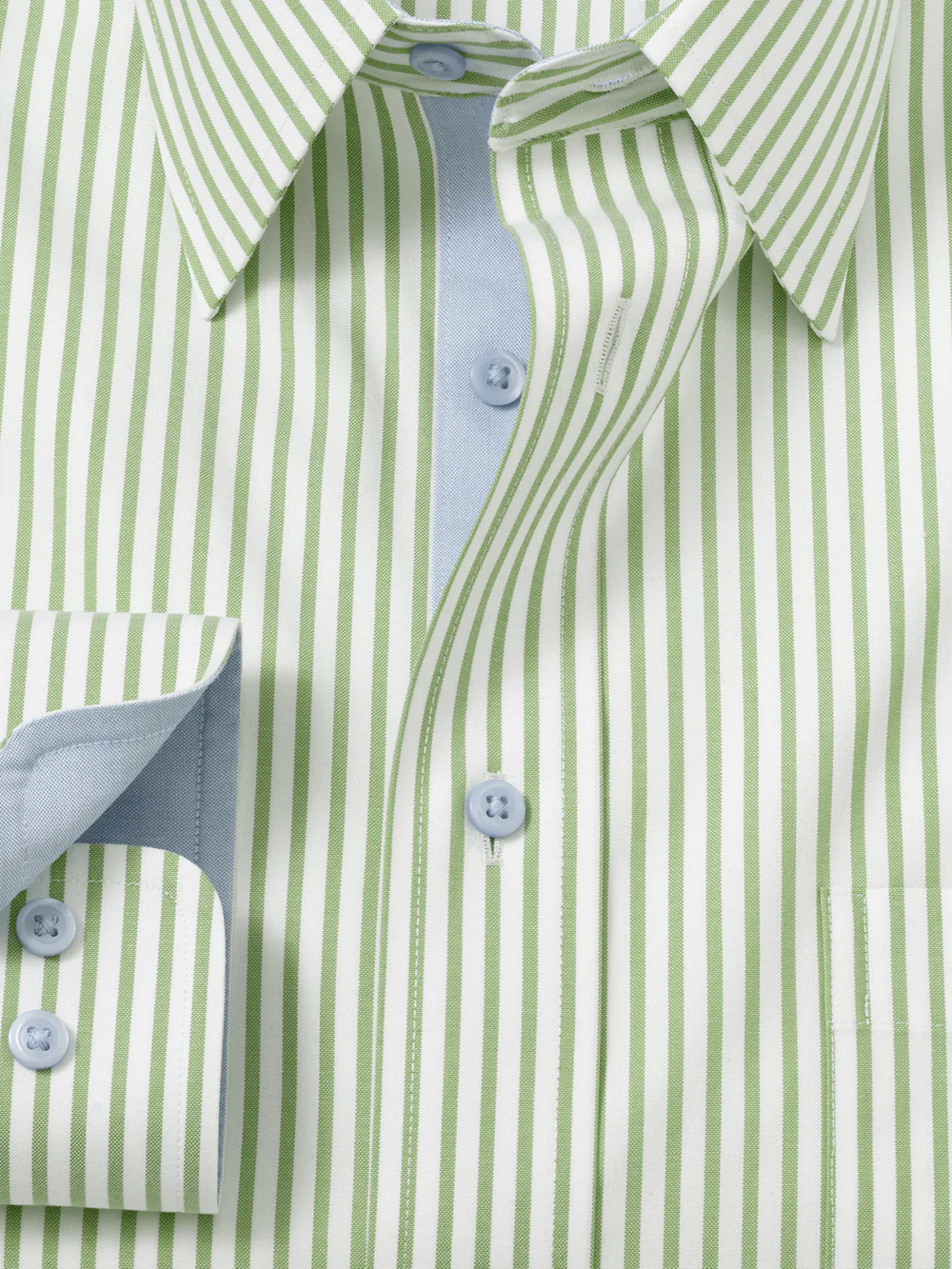 Comfort Stretch Non-Iron Stripe Dress Shirt With Contrast Trim - Green - Image 6