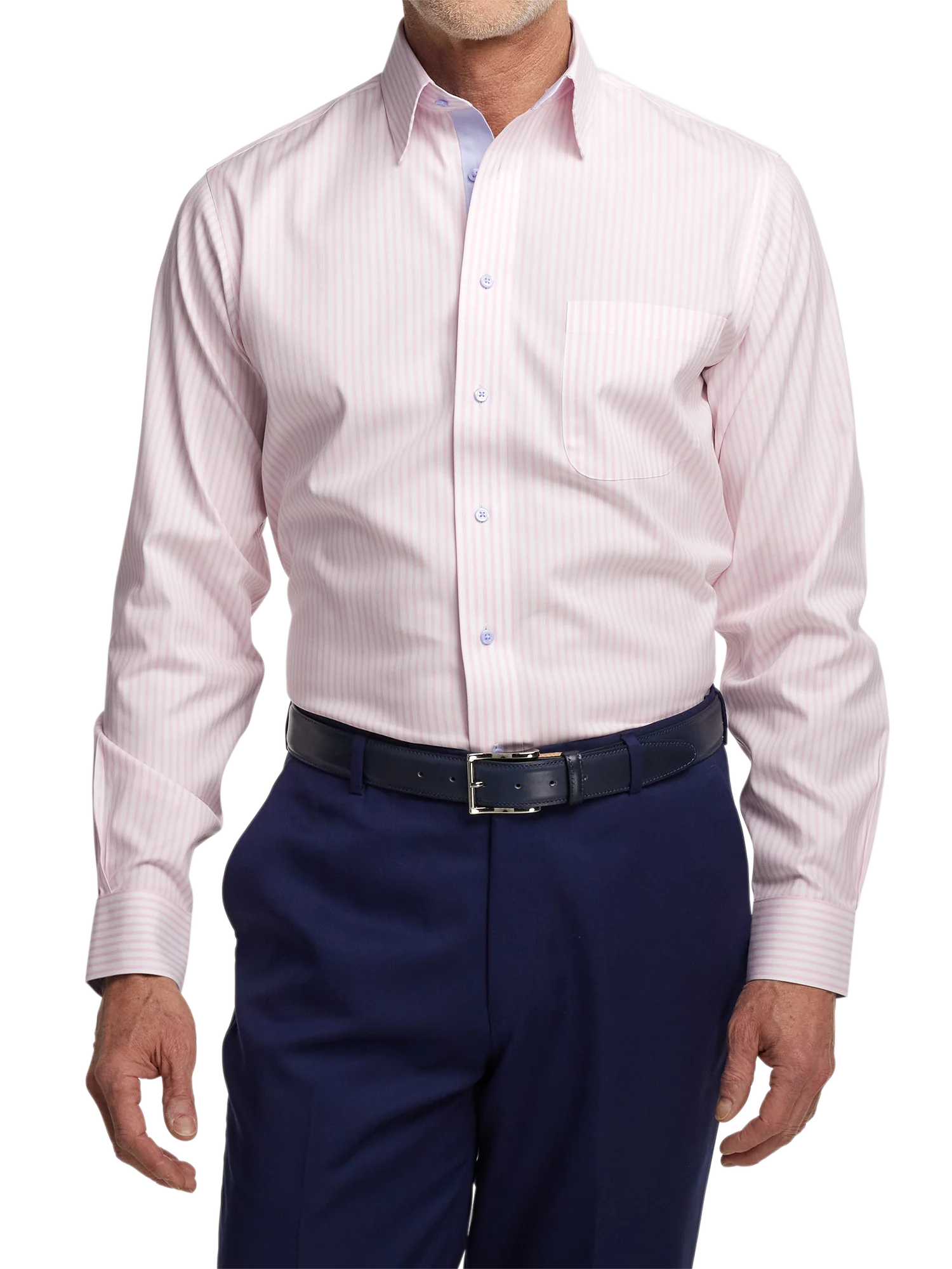 Comfort Stretch Non-Iron Stripe Dress Shirt With Contrast Trim - Pink - Image 2