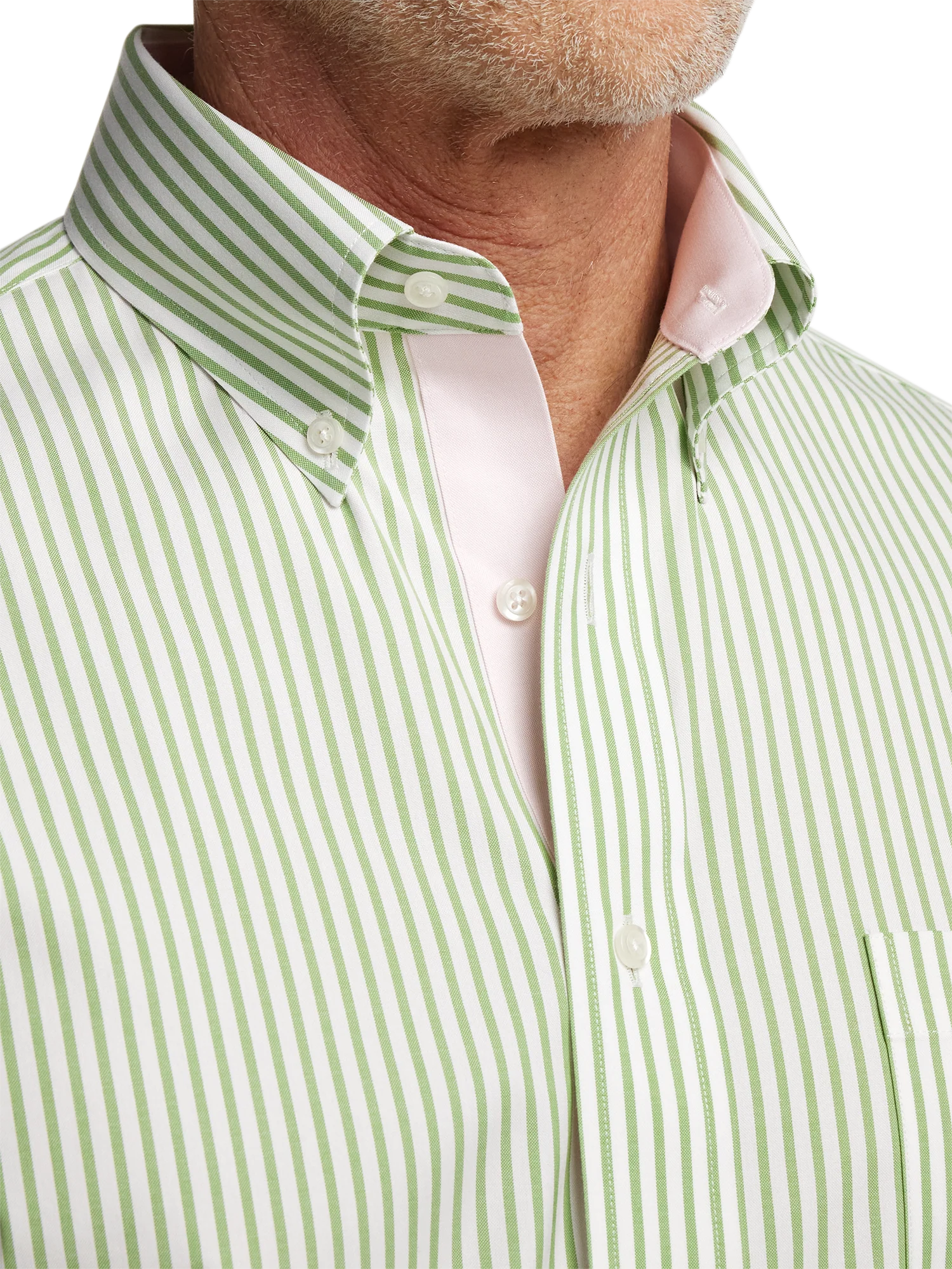 Comfort Stretch Non-Iron Stripe Dress Shirt With Contrast Trim - Green - Image 3