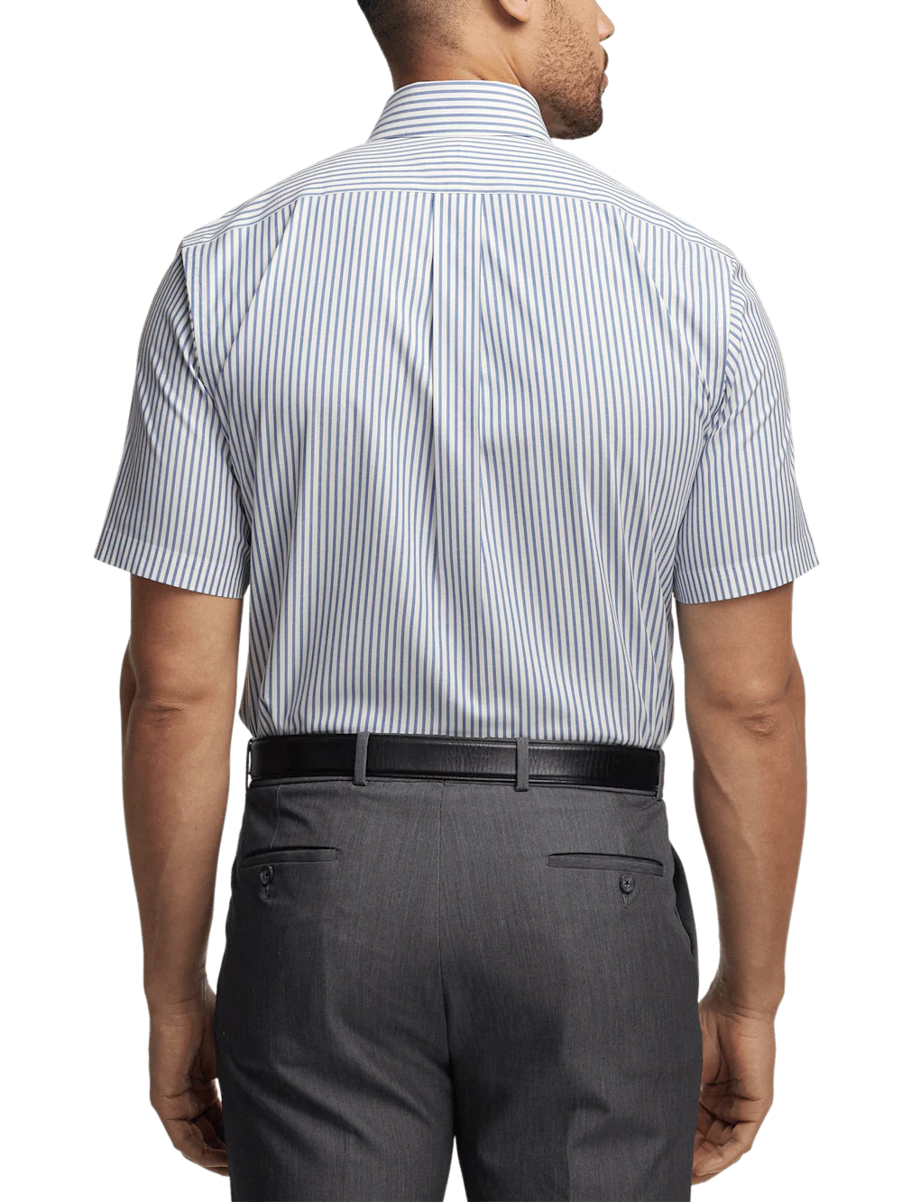 Comfort Stretch Non-Iron Stripe Dress Shirt With Contrast Trim - Blue - Image 5
