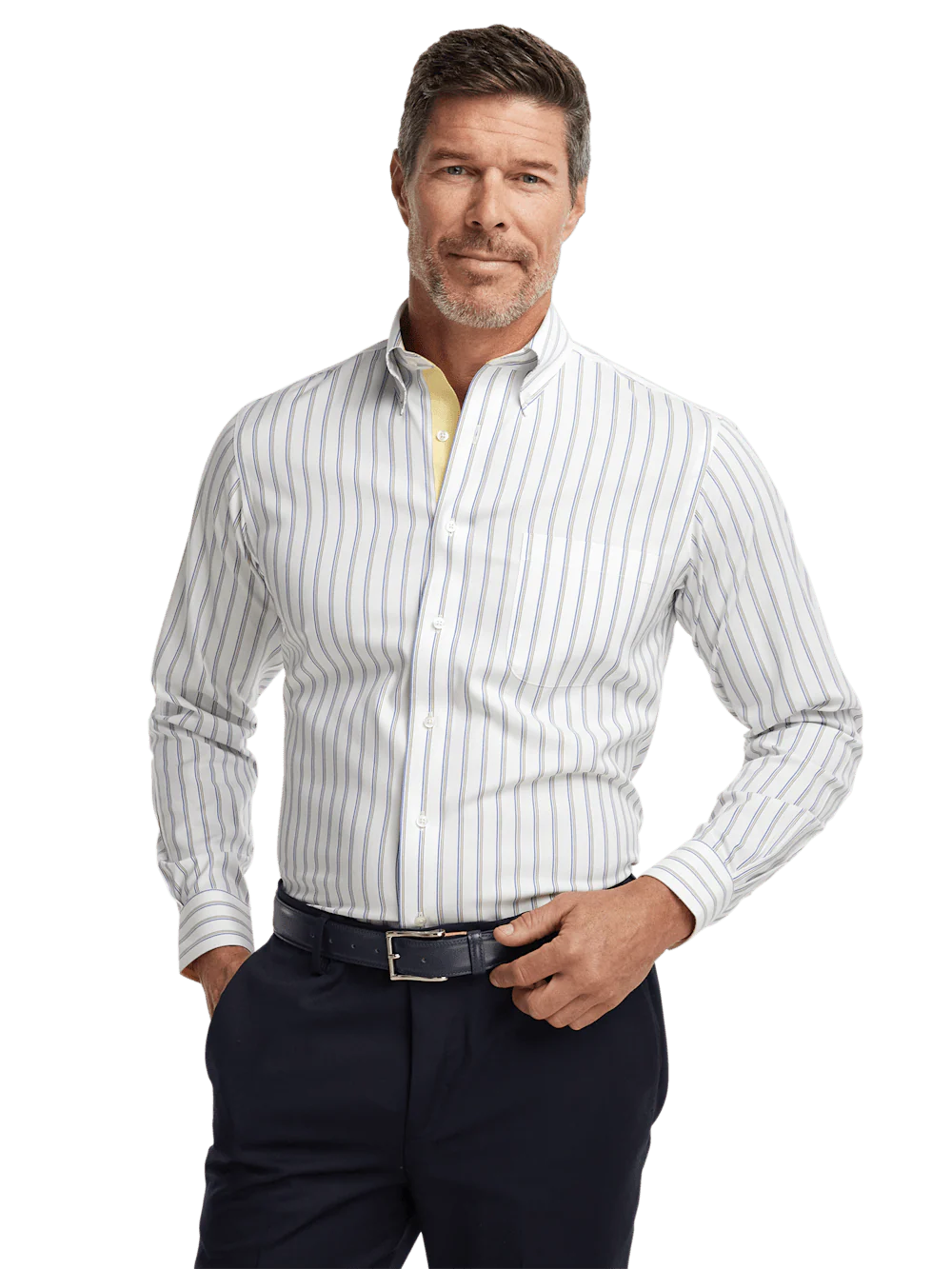 Comfort Stretch Non-Iron Stripe Dress Shirt With Contrast Trim - Blue/yellow - Image 2