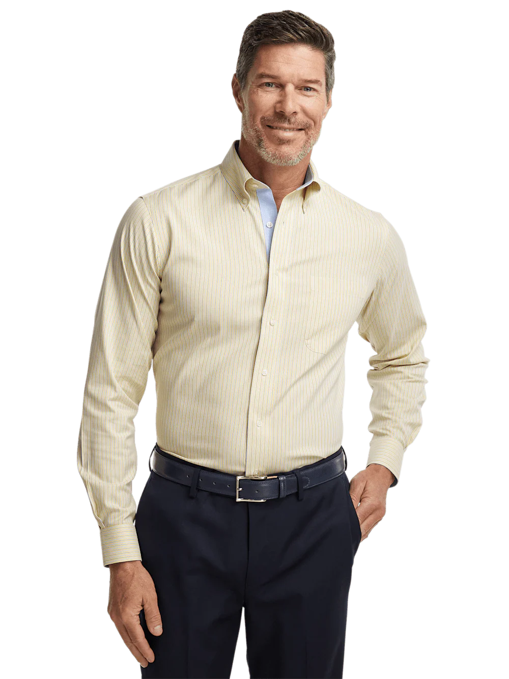 Comfort Stretch Non-Iron Stripe Dress Shirt With Contrast Trim - Blue/yellow - Image 2