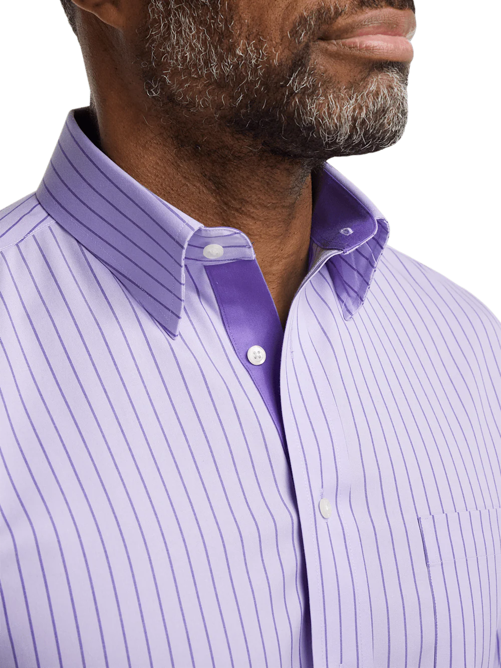 Comfort Stretch Non-Iron Stripe Dress Shirt With Contrast Trim - Purple - Image 3