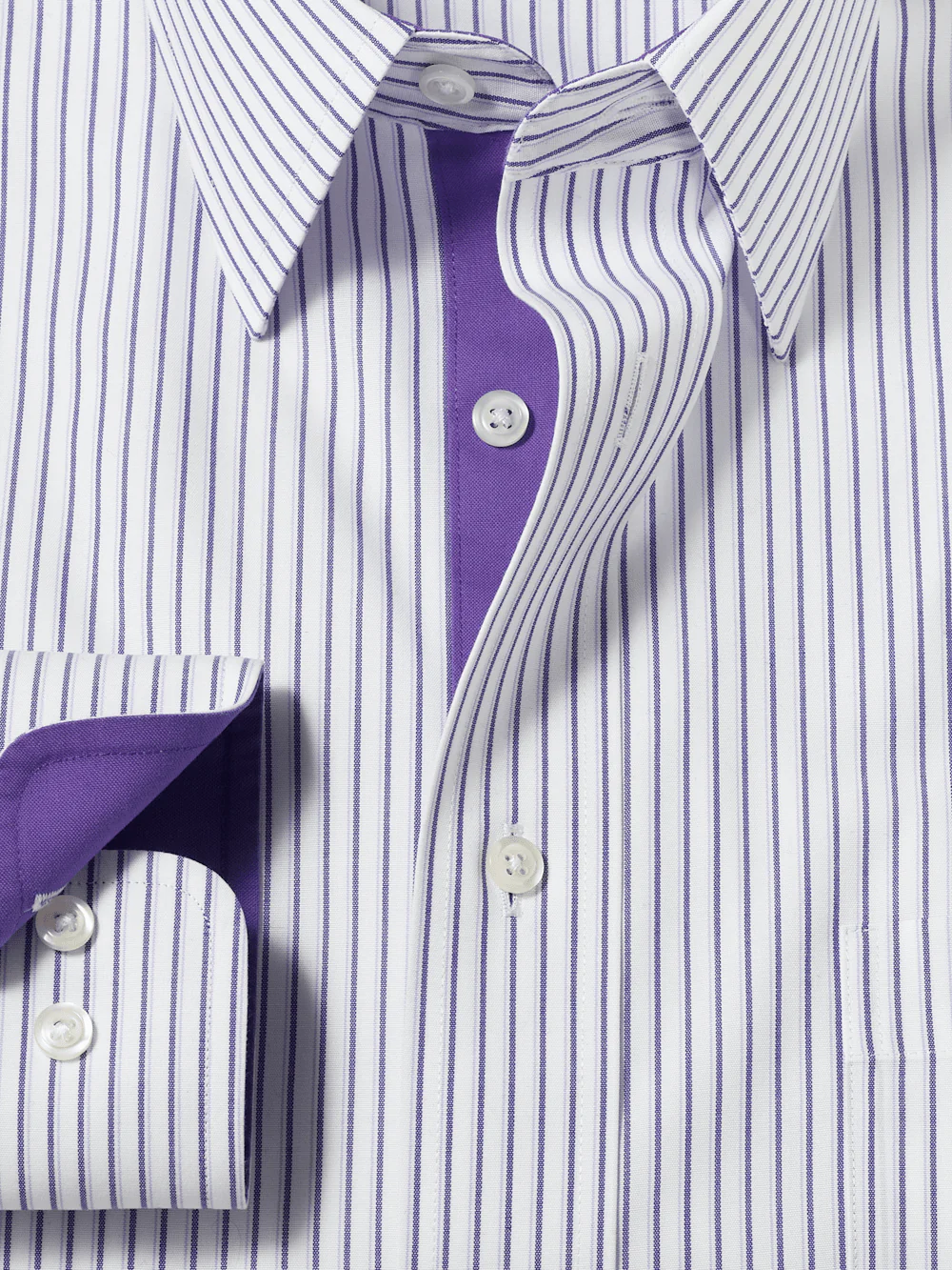 Comfort Stretch Non-Iron Stripe Dress Shirt With Contrast Trim - Purple - Image 6