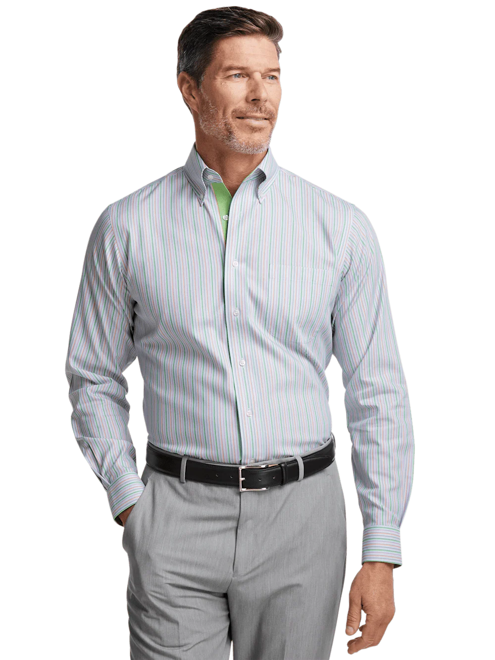Comfort Stretch Non-Iron Stripe Dress Shirt With Contrast Trim - Multi - Image 2