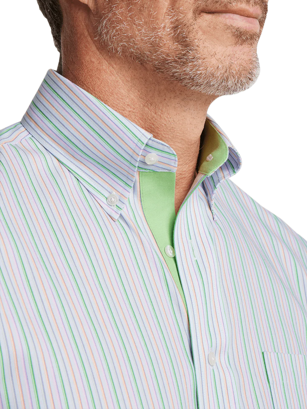Comfort Stretch Non-Iron Stripe Dress Shirt With Contrast Trim - Multi - Image 3
