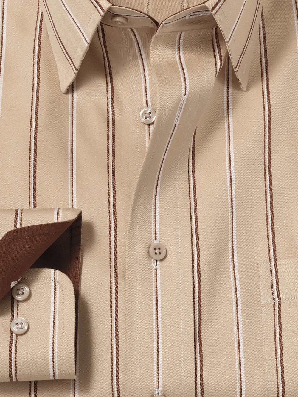 Comfort Stretch Non-Iron Stripe Dress Shirt With Contrast Trim - Tan - Image 6
