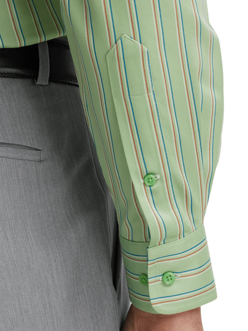 Comfort Stretch Non-Iron Stripe Dress Shirt With Contrast Trim - Mint Green - Image 4