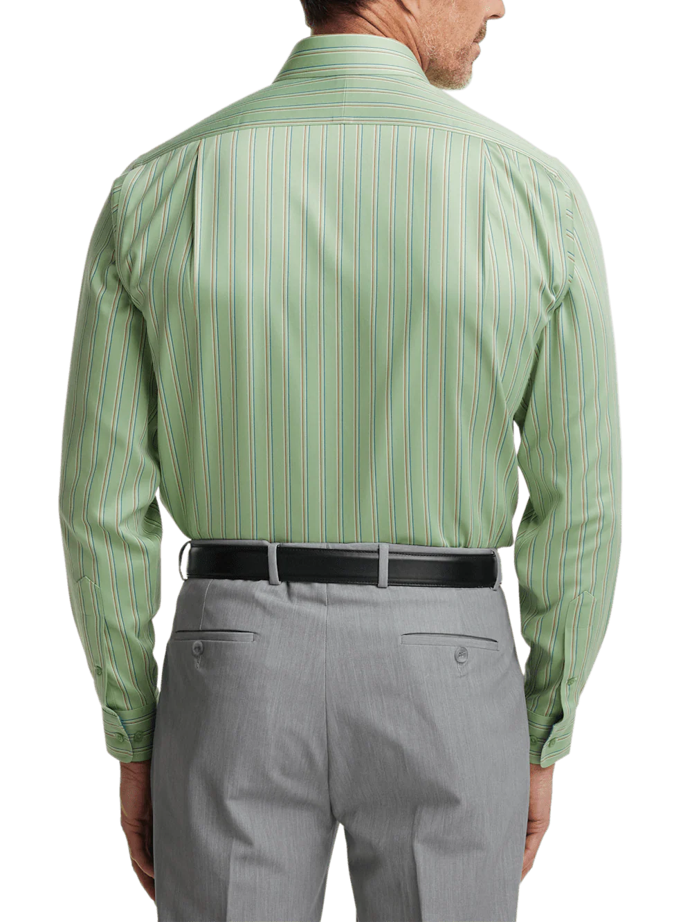 Comfort Stretch Non-Iron Stripe Dress Shirt With Contrast Trim - Mint Green - Image 5