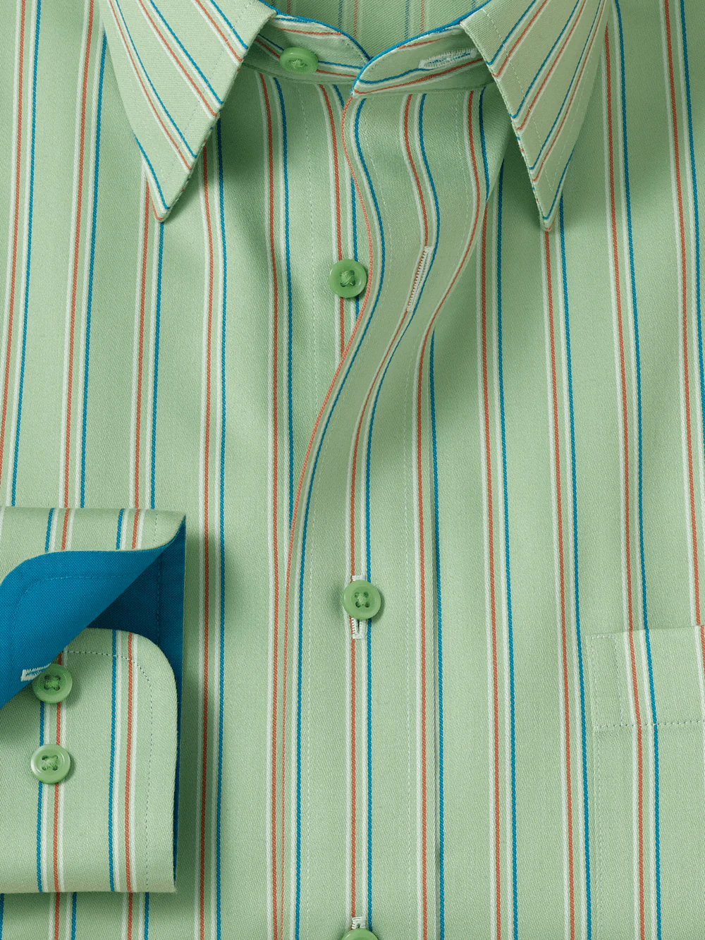 Comfort Stretch Non-Iron Stripe Dress Shirt With Contrast Trim - Mint Green - Image 6