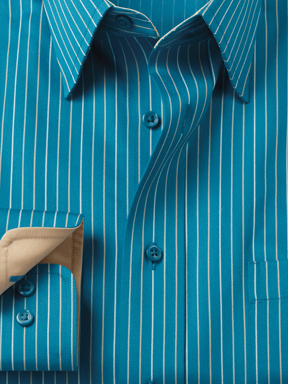 Comfort Stretch Non-Iron Stripe Dress Shirt With Contrast Trim - Teal - Image 6