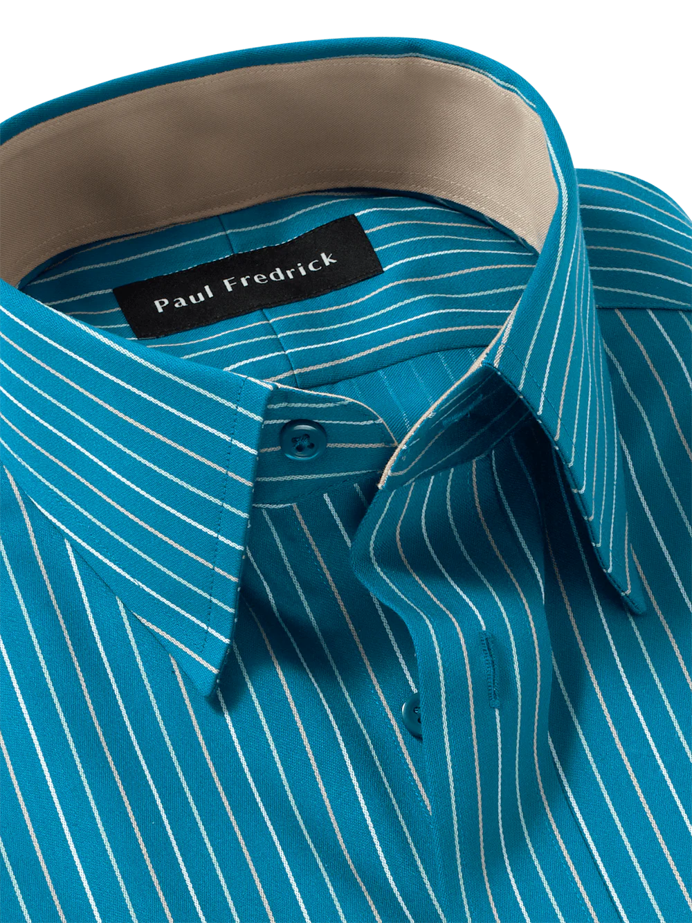 Comfort Stretch Non-Iron Stripe Dress Shirt With Contrast Trim - Teal - Image 7