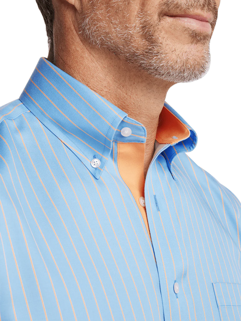 Comfort Stretch Non-Iron Stripe Dress Shirt With Contrast Trim - Blue/melon - Image 3